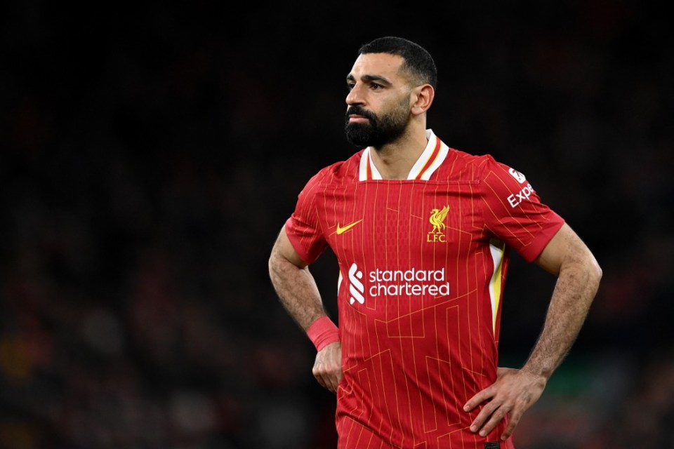 LIVERPOOL, ENGLAND - FEBRUARY 26: Liverpool's Mohamed Salah looks on during the Premier League match between Liverpool FC and Newcastle United FC at Anfield on February 26, 2025 in Liverpool, England. (Photo by Richard Martin-Roberts - CameraSport via Getty Images)